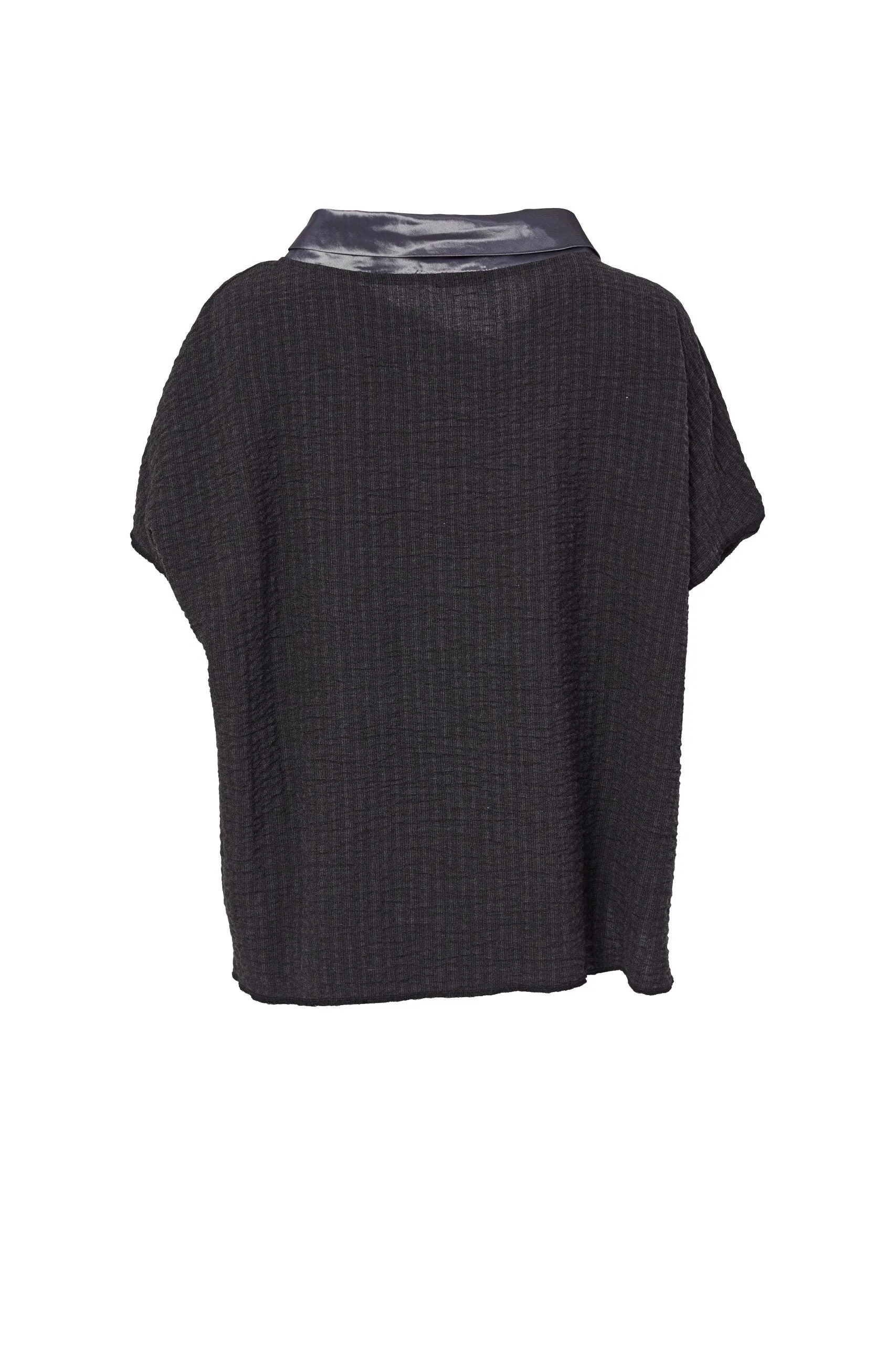 166- Naya Square Top w/ Contrast Collar- Black & Grey