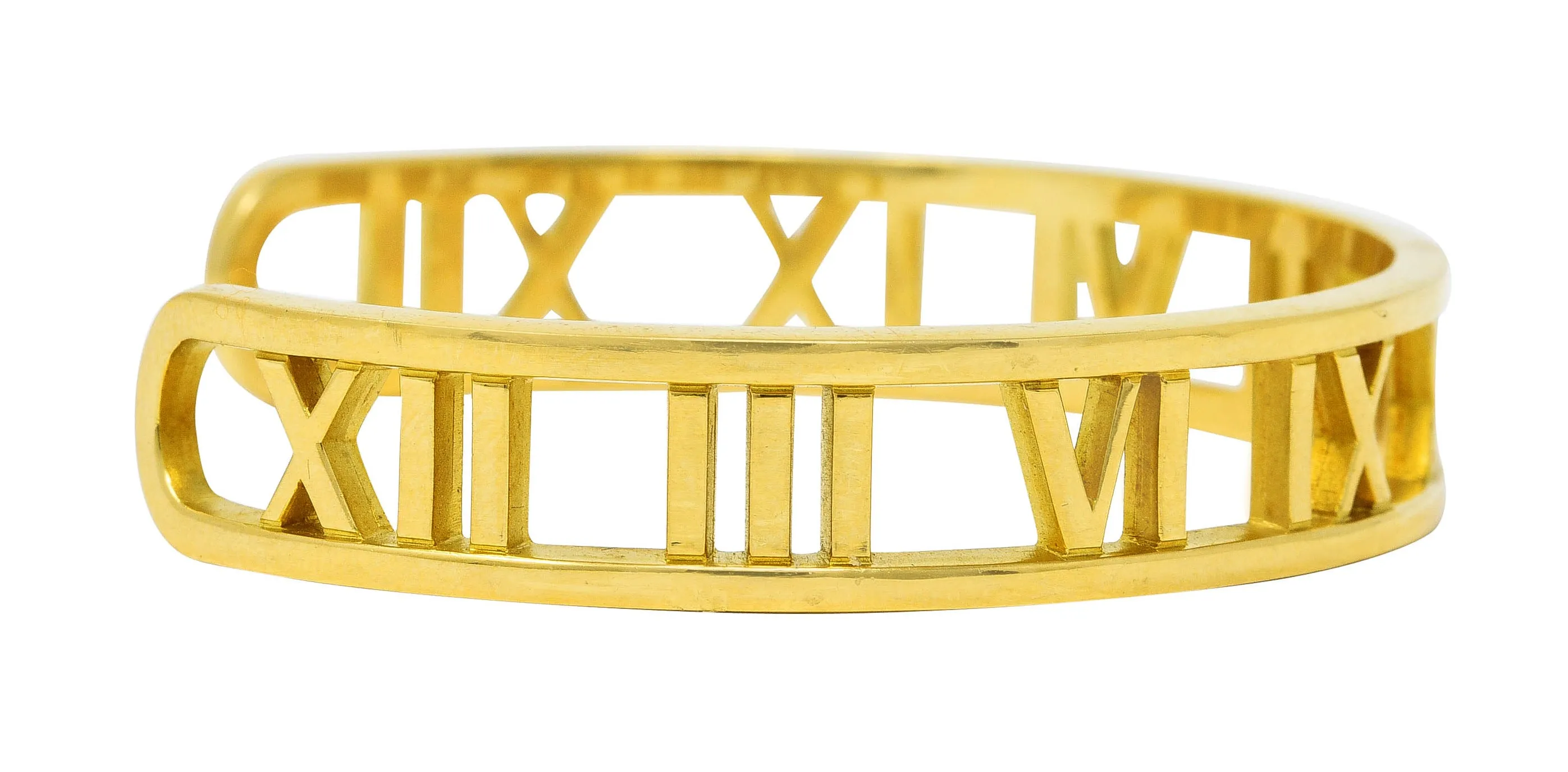 2003 Tiffany & Co. Italy 18 Karat Yellow Gold Roman Numeral Atlas Cuff Bracelet