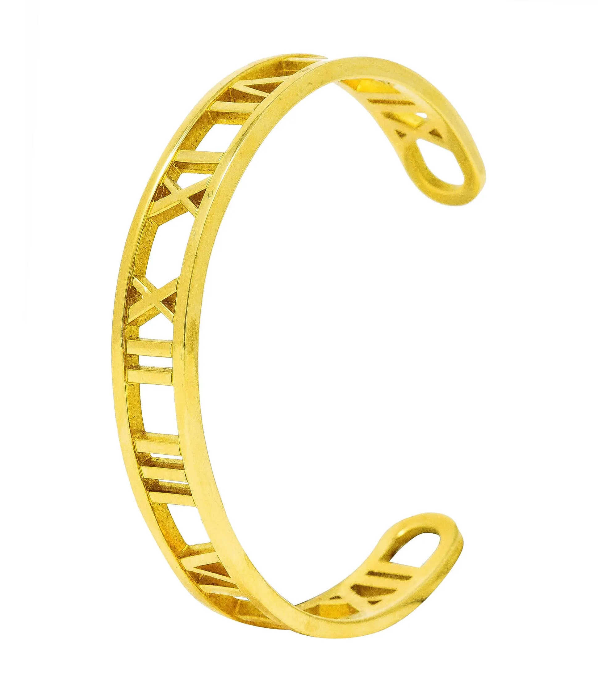 2003 Tiffany & Co. Italy 18 Karat Yellow Gold Roman Numeral Atlas Cuff Bracelet