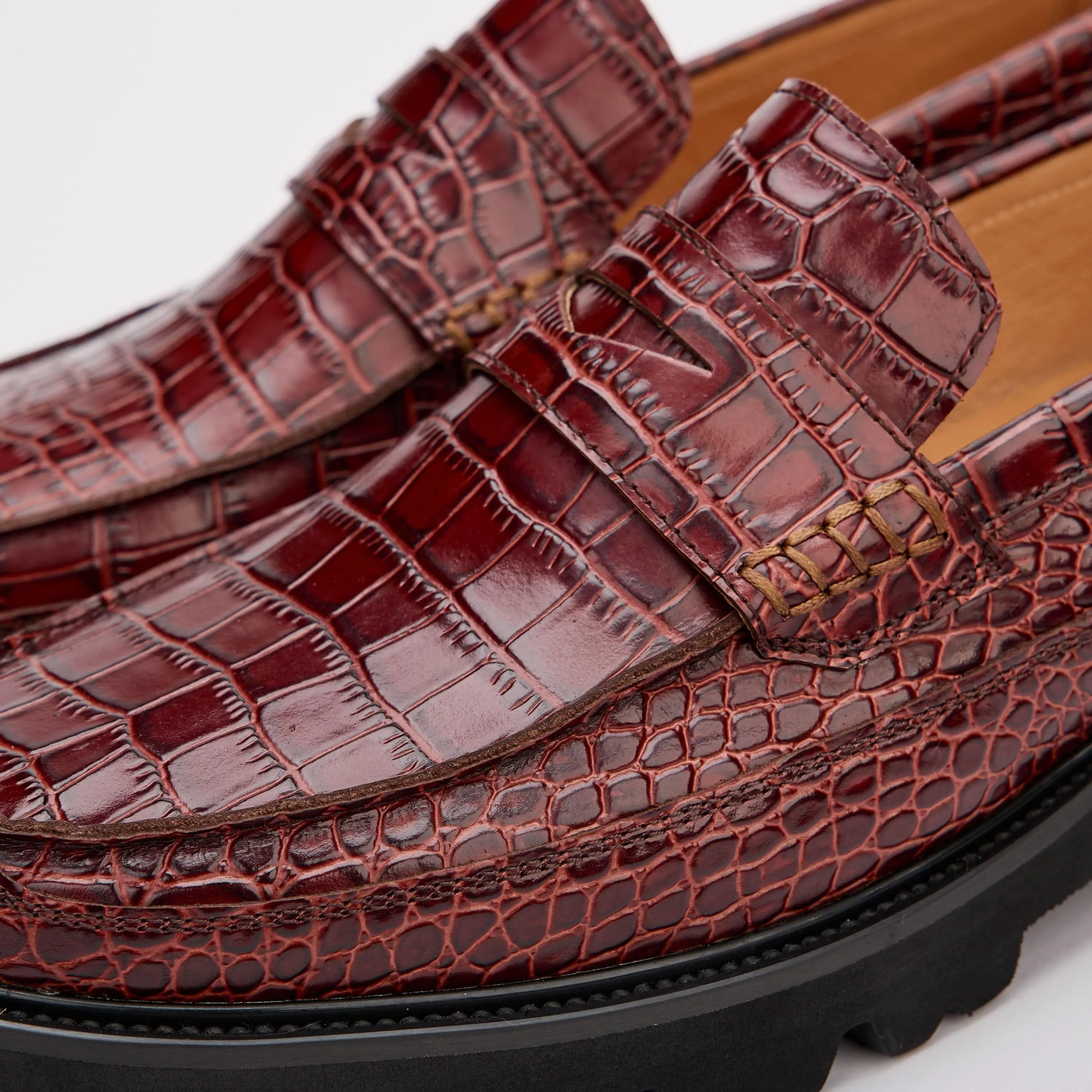 Adler Brandy Croc Leather Penny Loafers