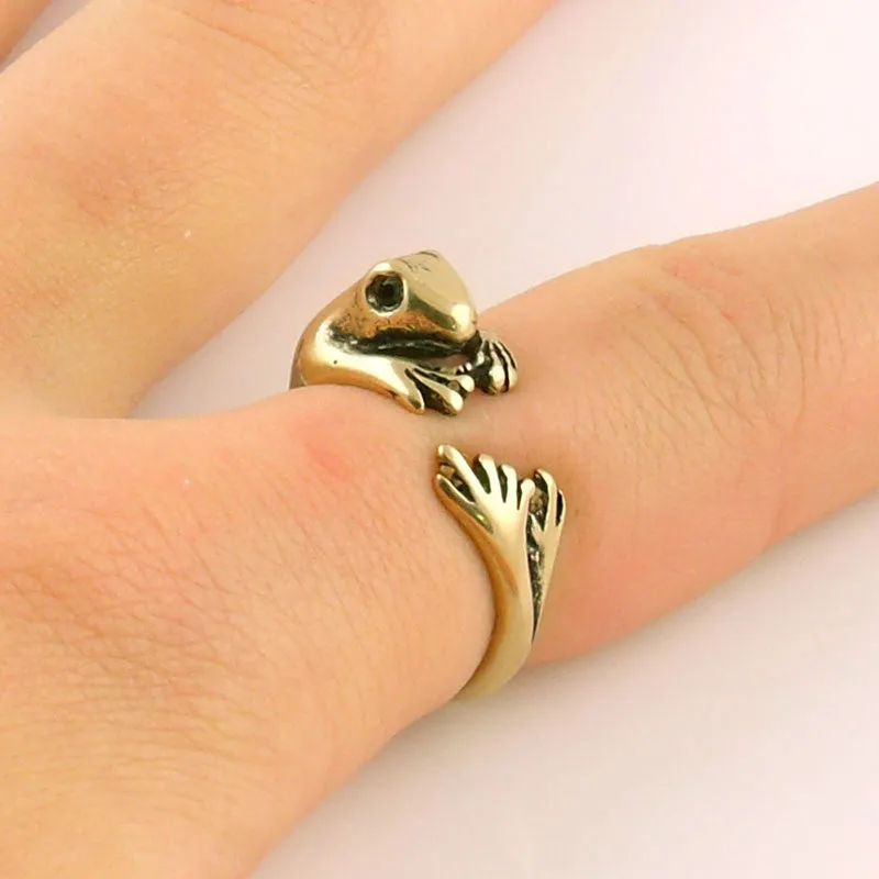 Animal Wrap Ring - Frog - Yellow Bronze - Adjustable Ring - keja jewelry