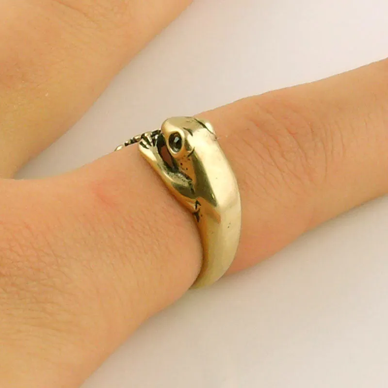 Animal Wrap Ring - Frog - Yellow Bronze - Adjustable Ring - keja jewelry