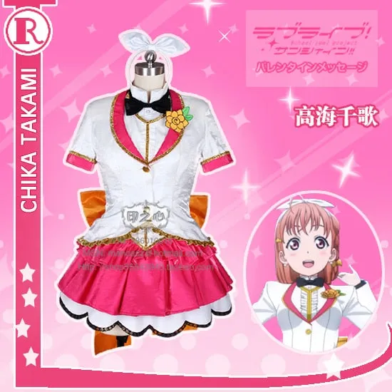 Aqours love live sunshine Takami Chika Stage Dress Christmas Cosplay Costume New Year Dress Shirt+Skirt+Vest+Coat+Tie+Headdress