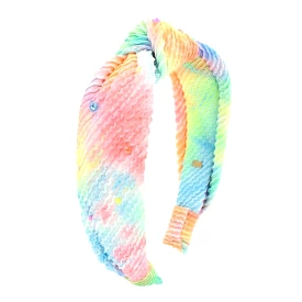 Bari Lynn Tie Dye Crinkle Twist Knot Headband with Crystals - Neon