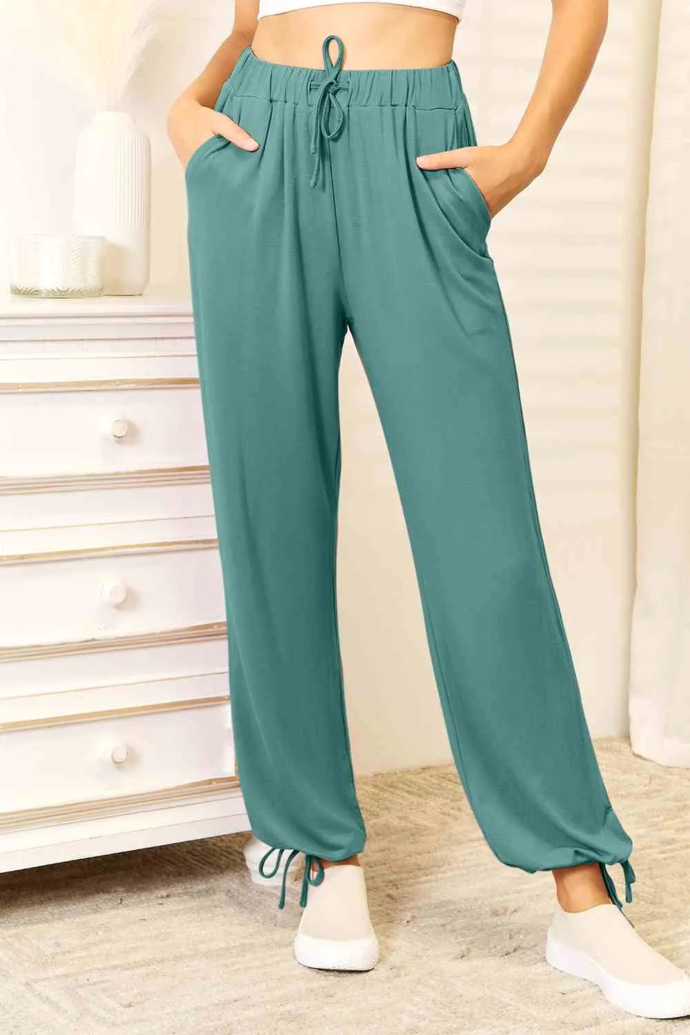 Basic Bae Full Size Soft Rayon Drawstring Waist Pants with Pockets