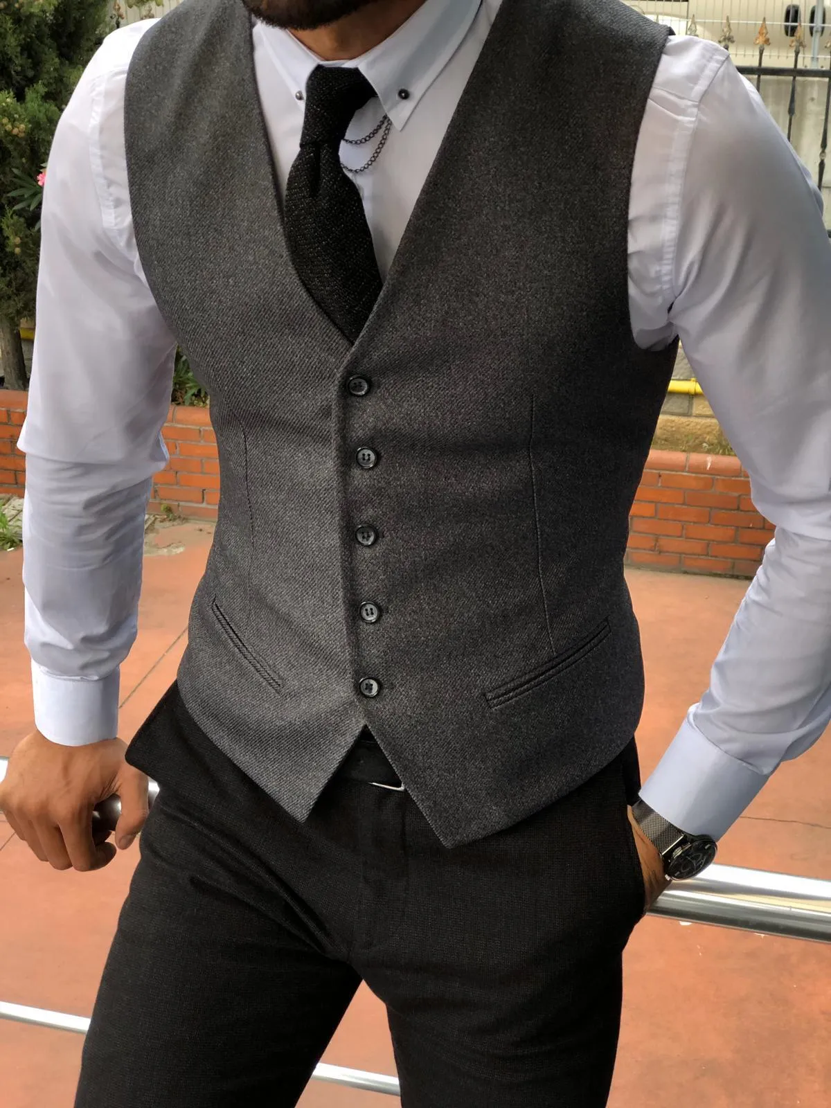 Beli Slim-Fit Cotton Vest Stone