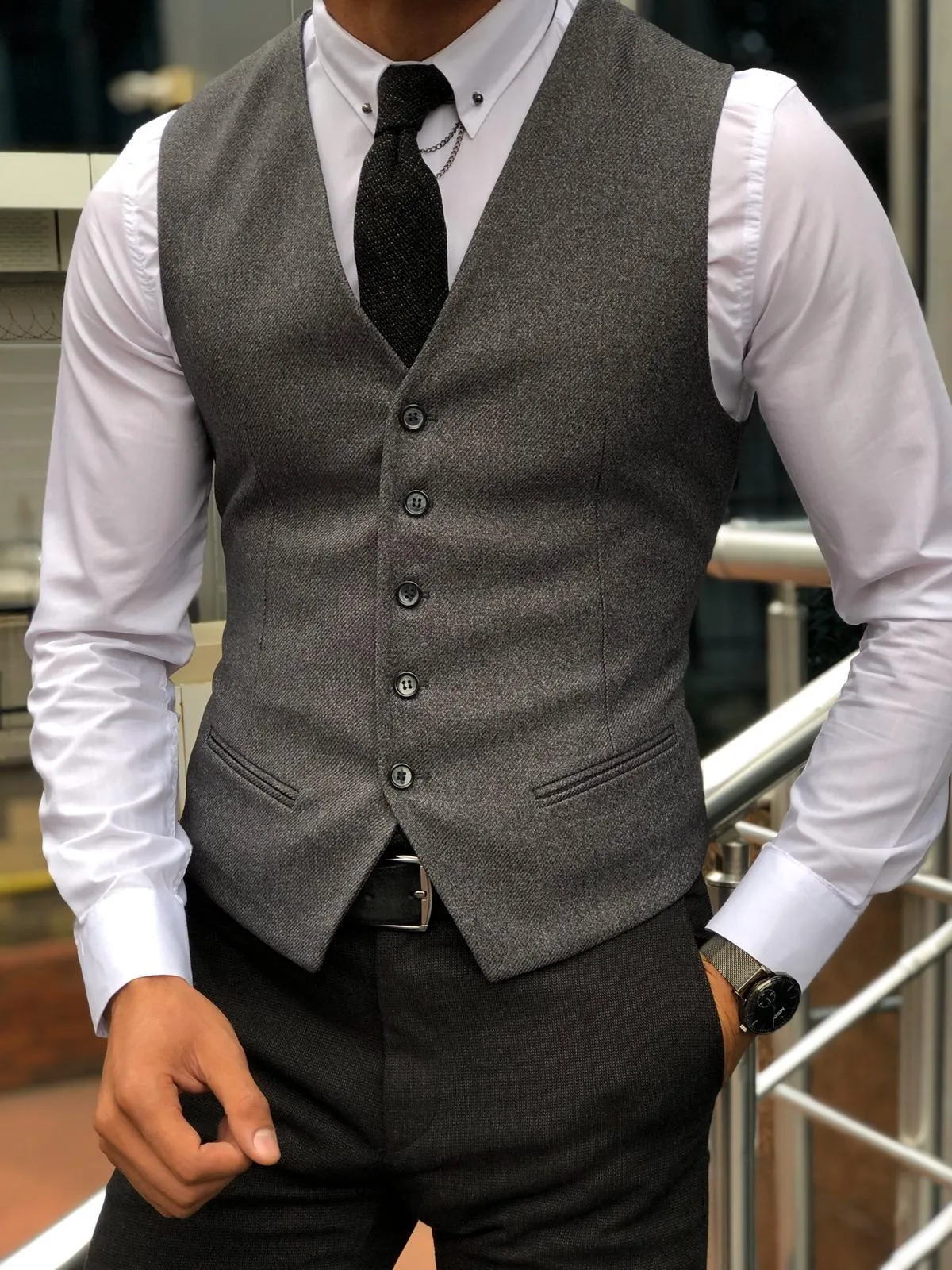 Beli Slim-Fit Cotton Vest Stone