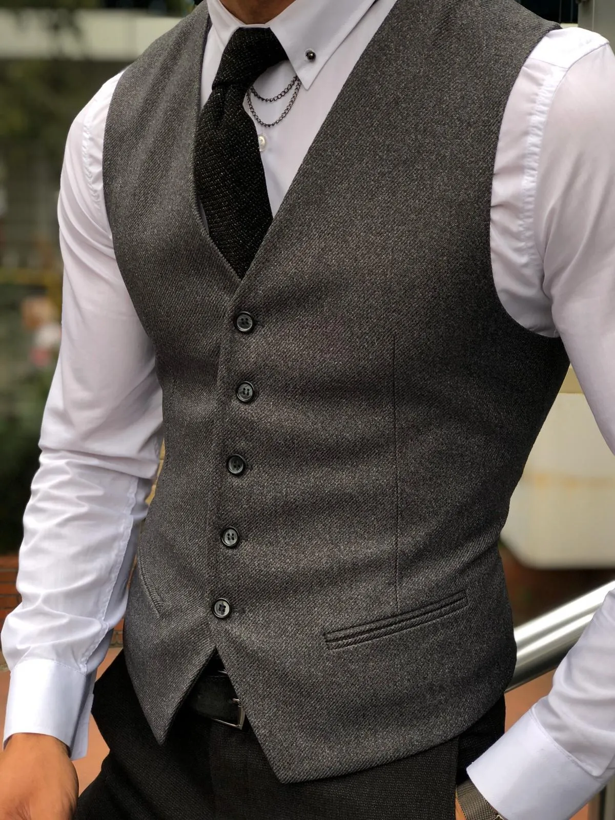 Beli Slim-Fit Cotton Vest Stone