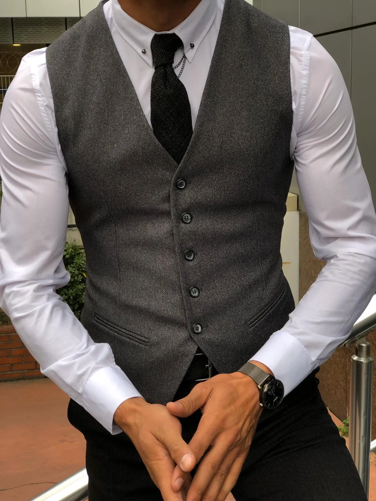 Beli Slim-Fit Cotton Vest Stone