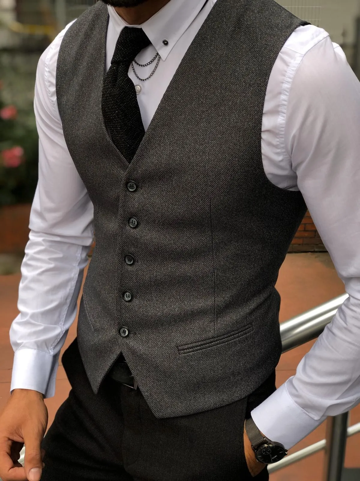 Beli Slim-Fit Cotton Vest Stone