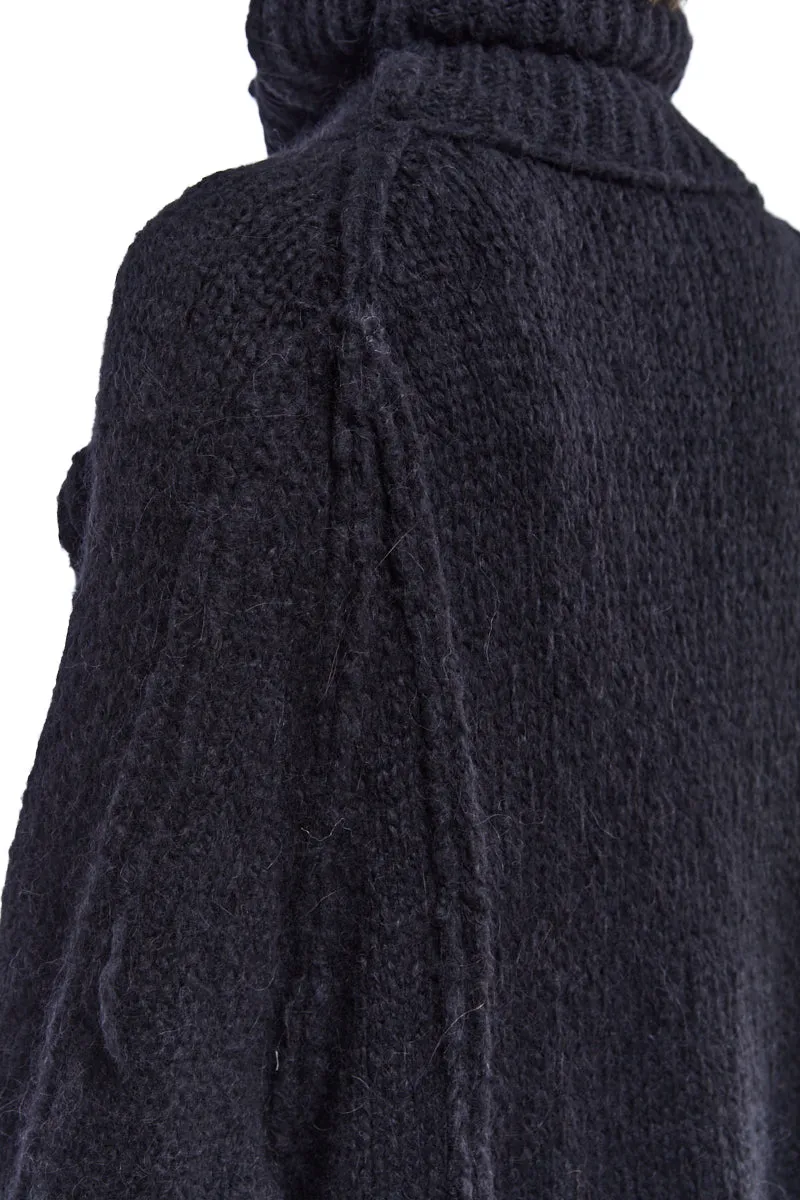 BLACK CHUNKY KNITTED MAXI CARDIGAN