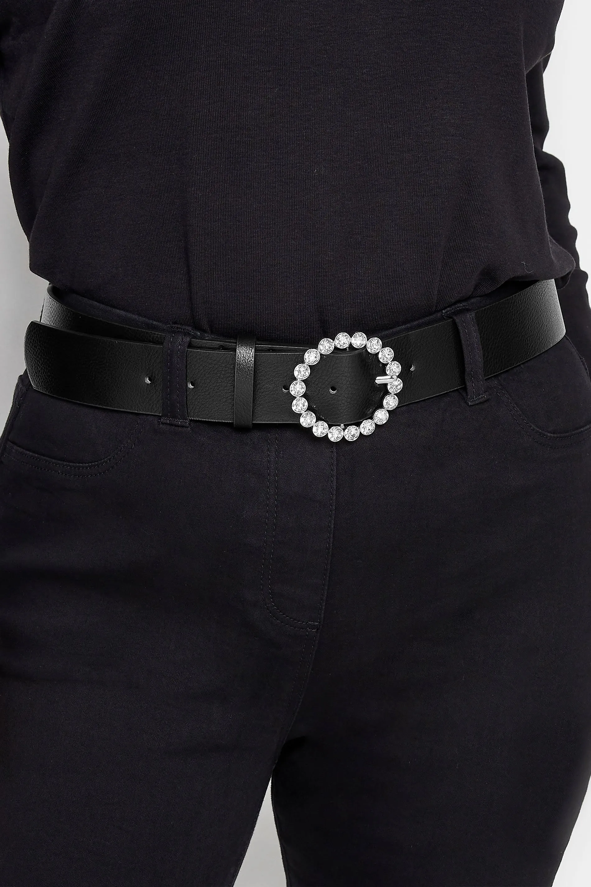 Black Diamante Circle Buckle Belt