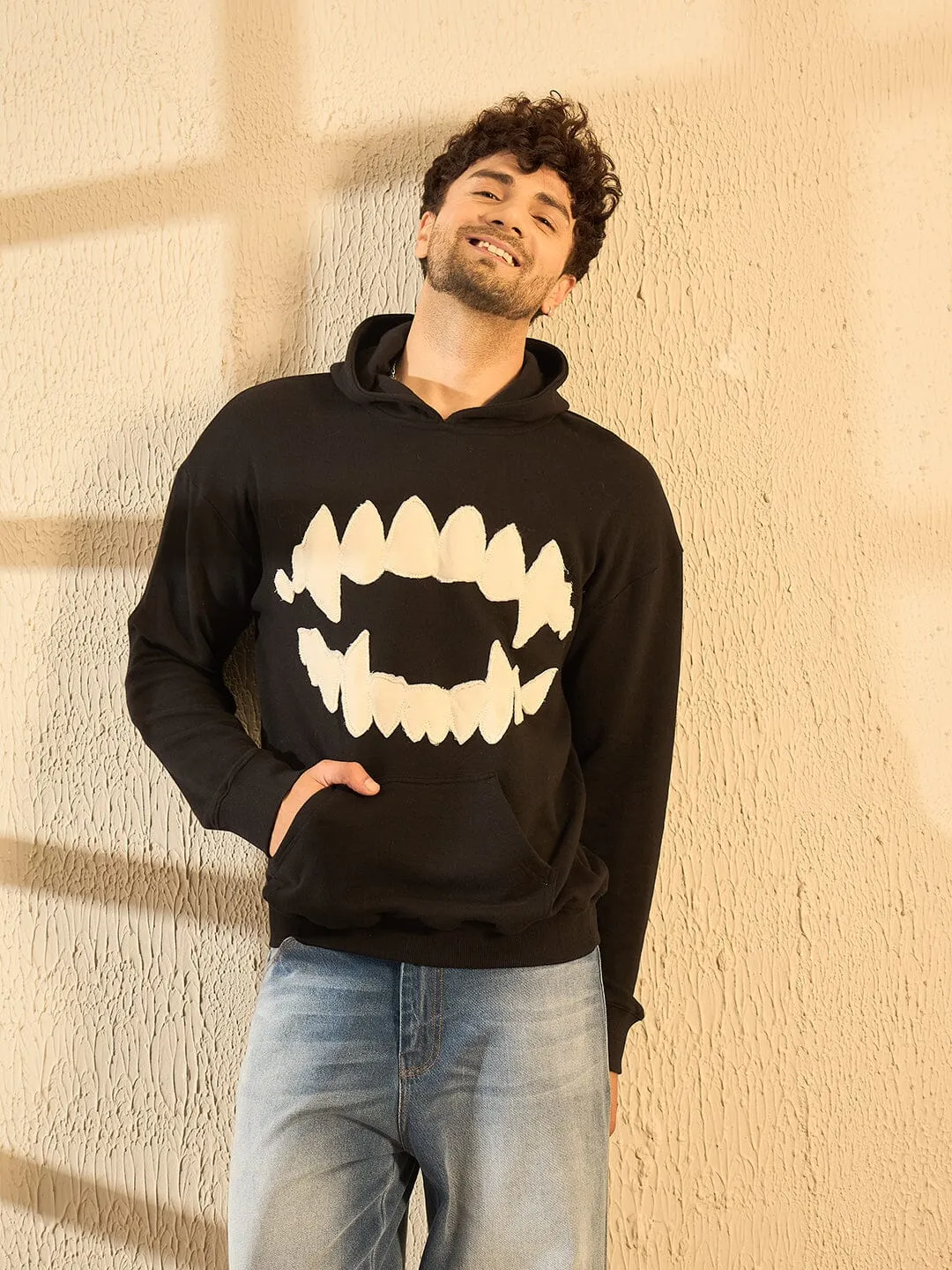 Black Fangs Embroidery Oversized Hoodie