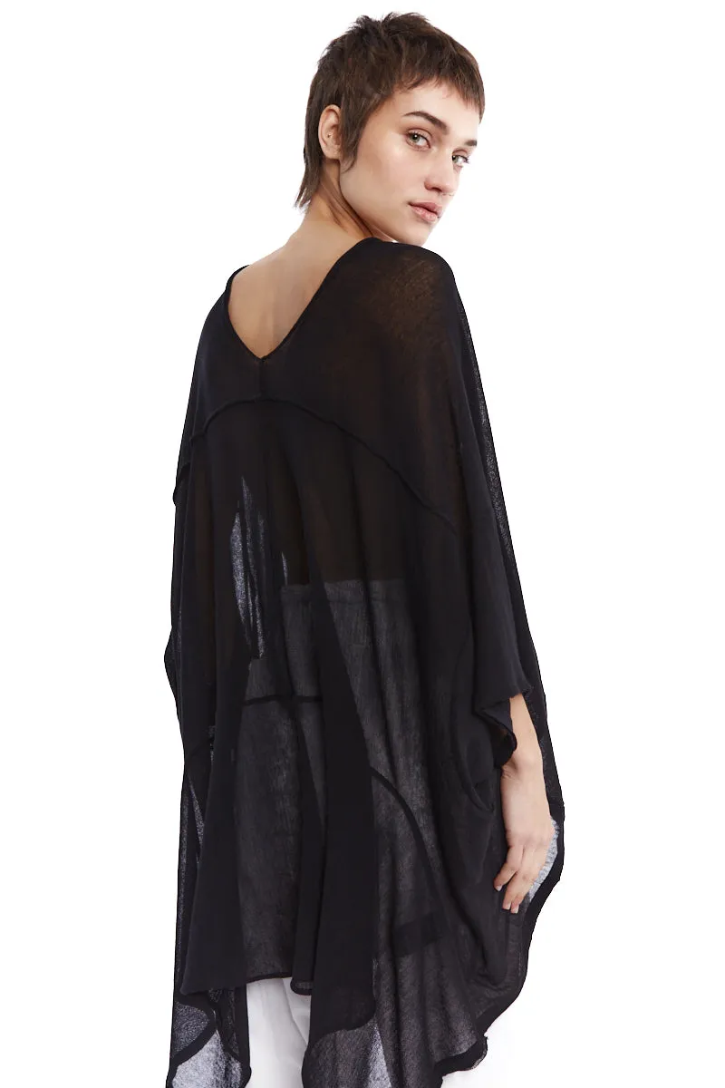 BLACK KNITTED TUNIC CARDIGAN