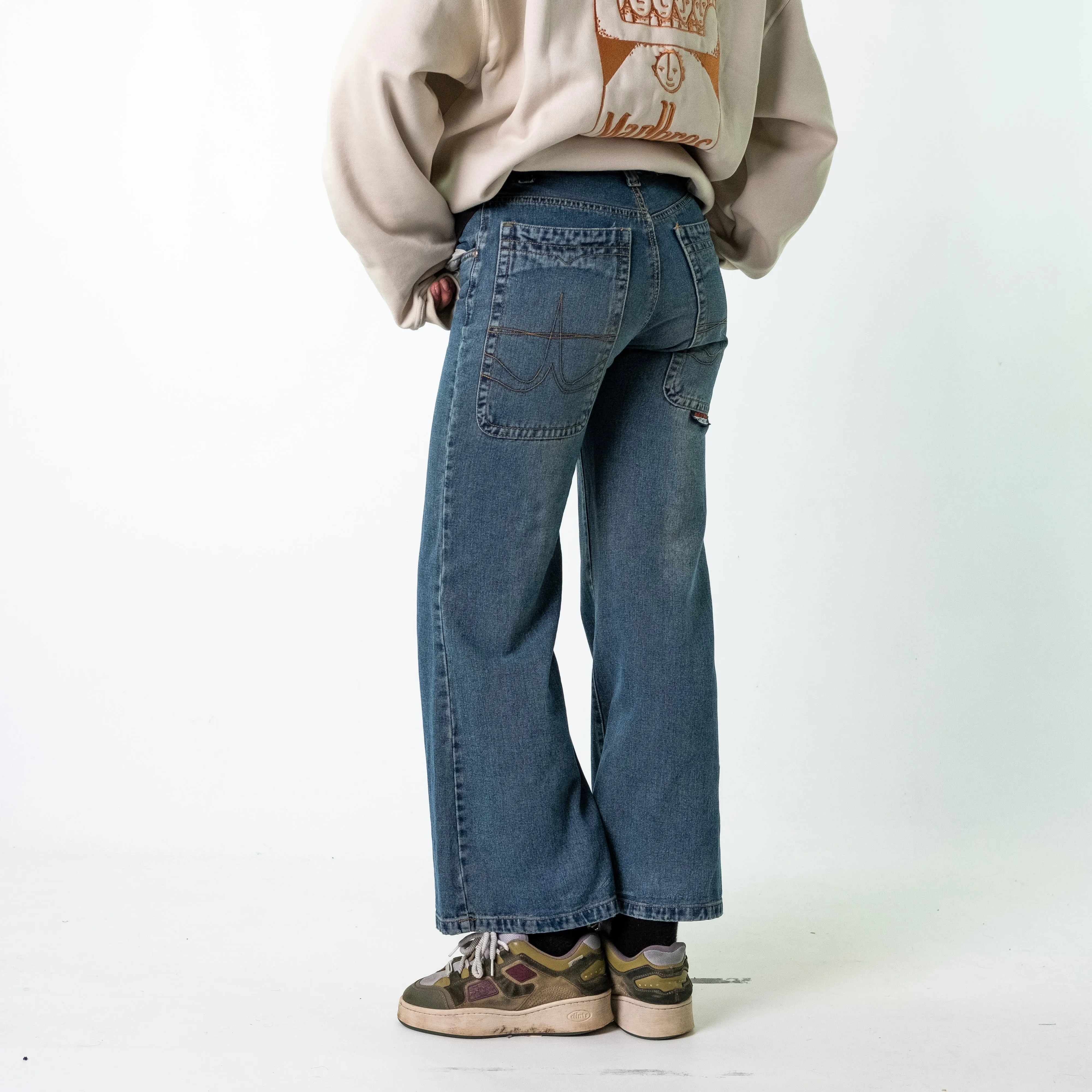 Blue Denim 90s Baggy Hip Hop Baoma Cargo Skater Trousers Pants Jeans (28x30)