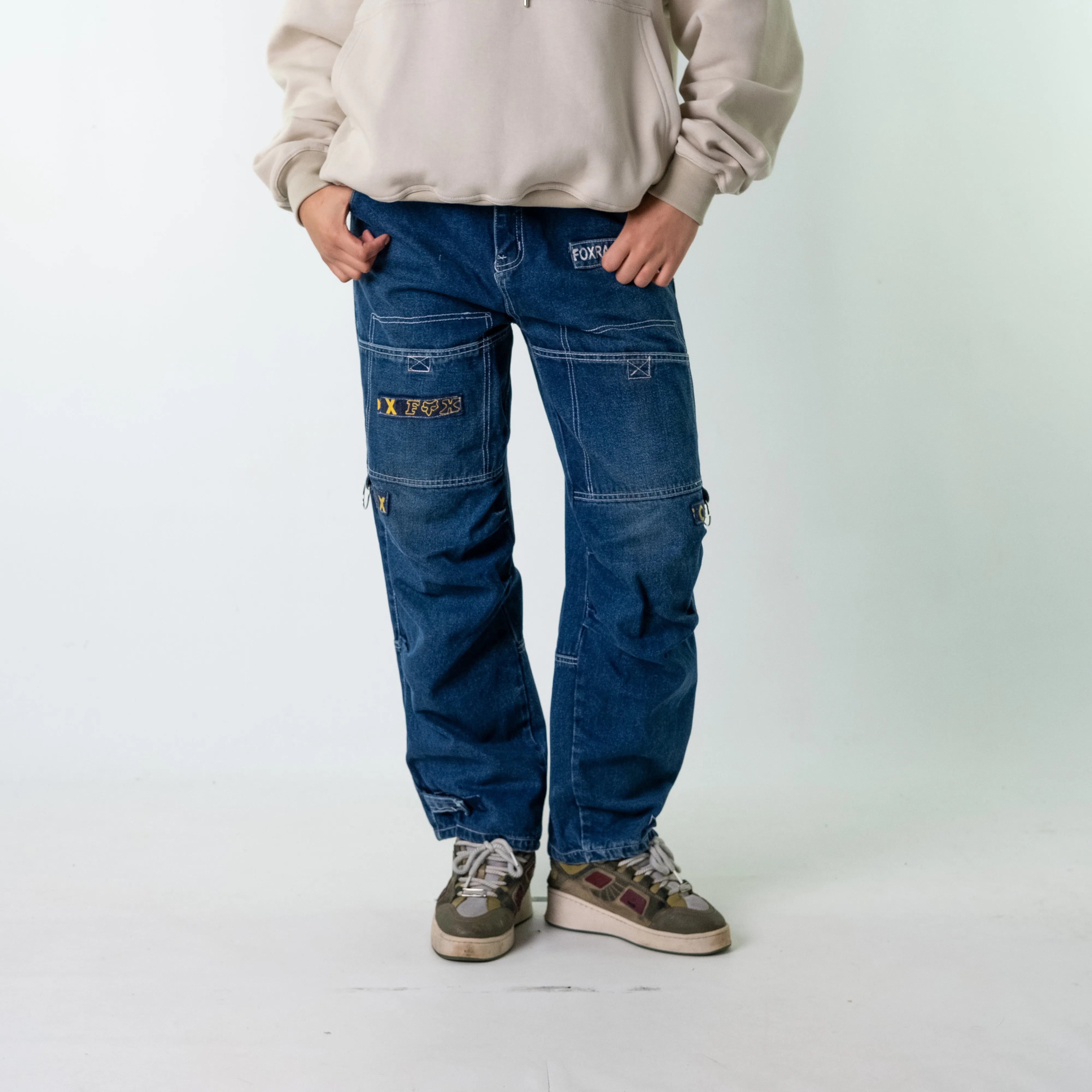 Blue Denim 90s Baggy Hip Hop  Cargo Skater Trousers Pants Jeans (30x30)