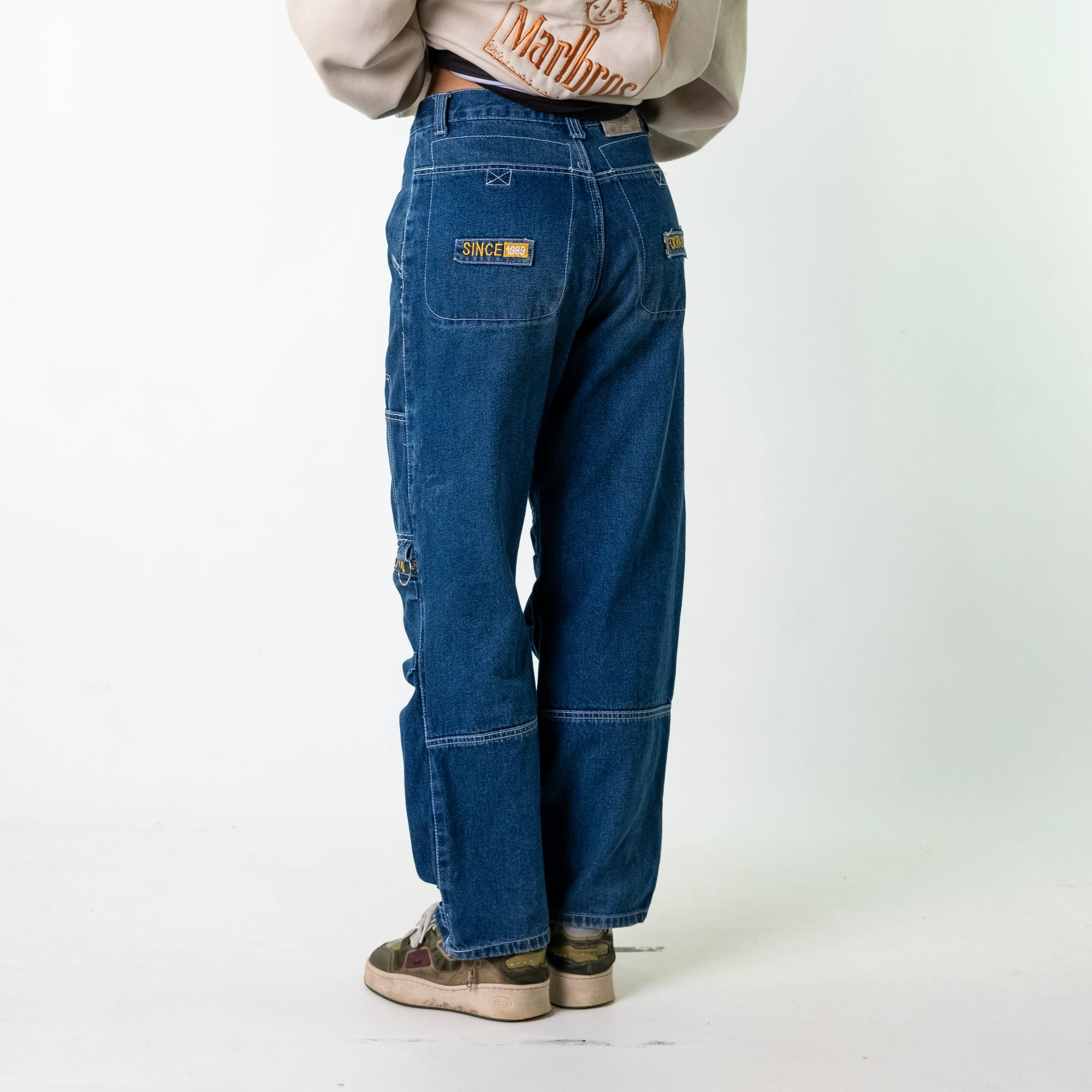 Blue Denim 90s Baggy Hip Hop  Cargo Skater Trousers Pants Jeans (30x30)