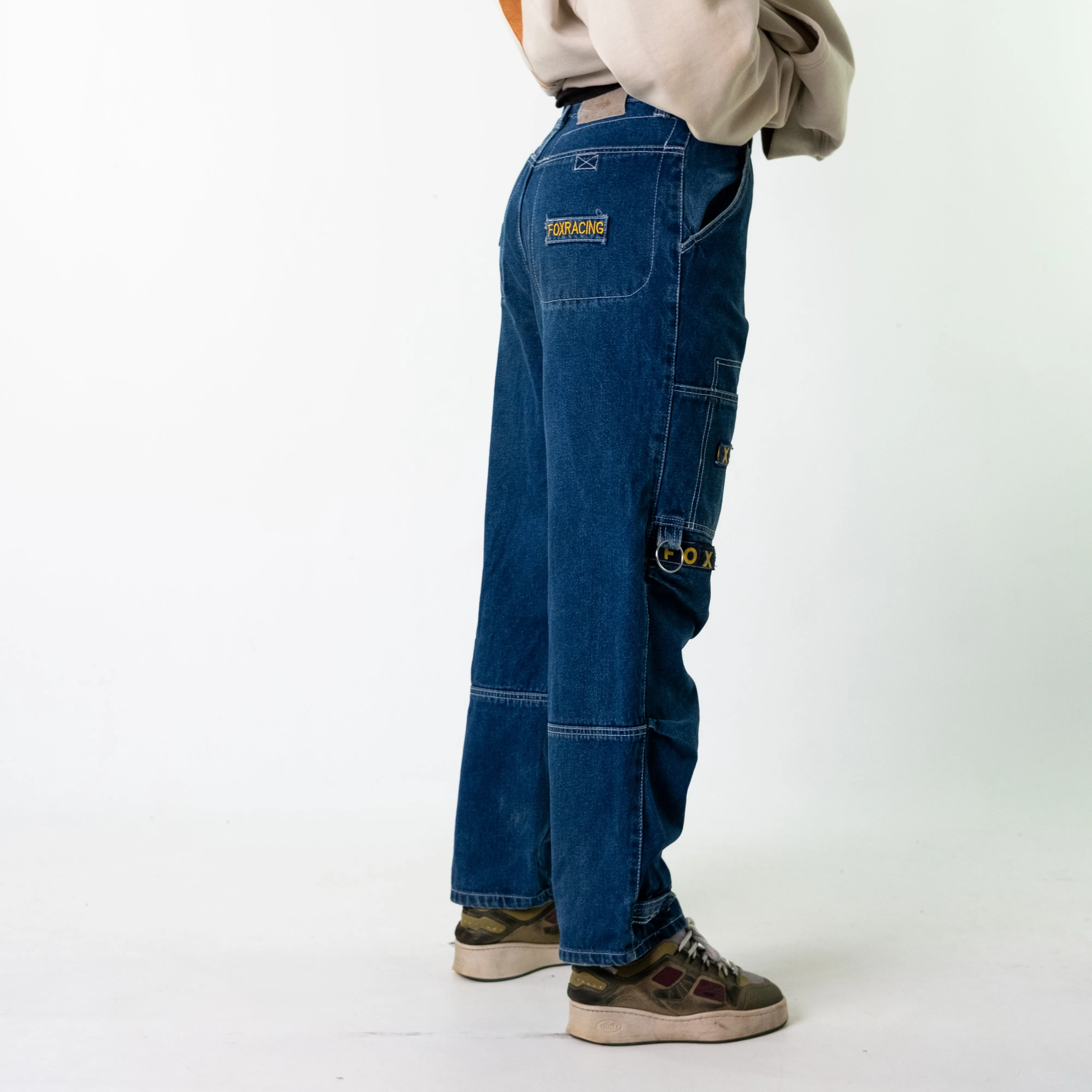 Blue Denim 90s Baggy Hip Hop  Cargo Skater Trousers Pants Jeans (30x30)