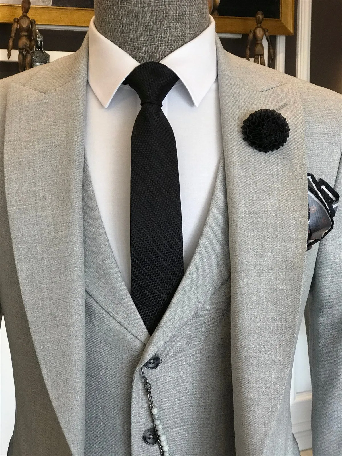 Bojoni Light Grey Slim-Fit Suit 3-Piece