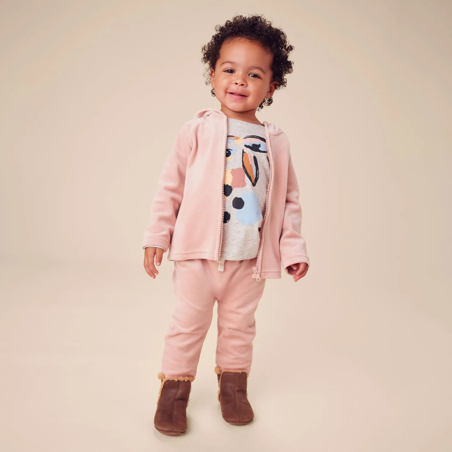 Bunny Ears Velour Hoodie - Cameo Pink - FINAL SALE