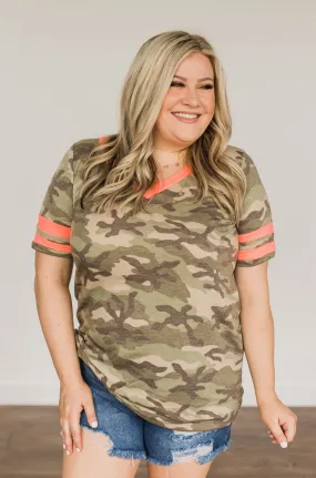 Captivating Sights Varsity Stripe Top- Camo