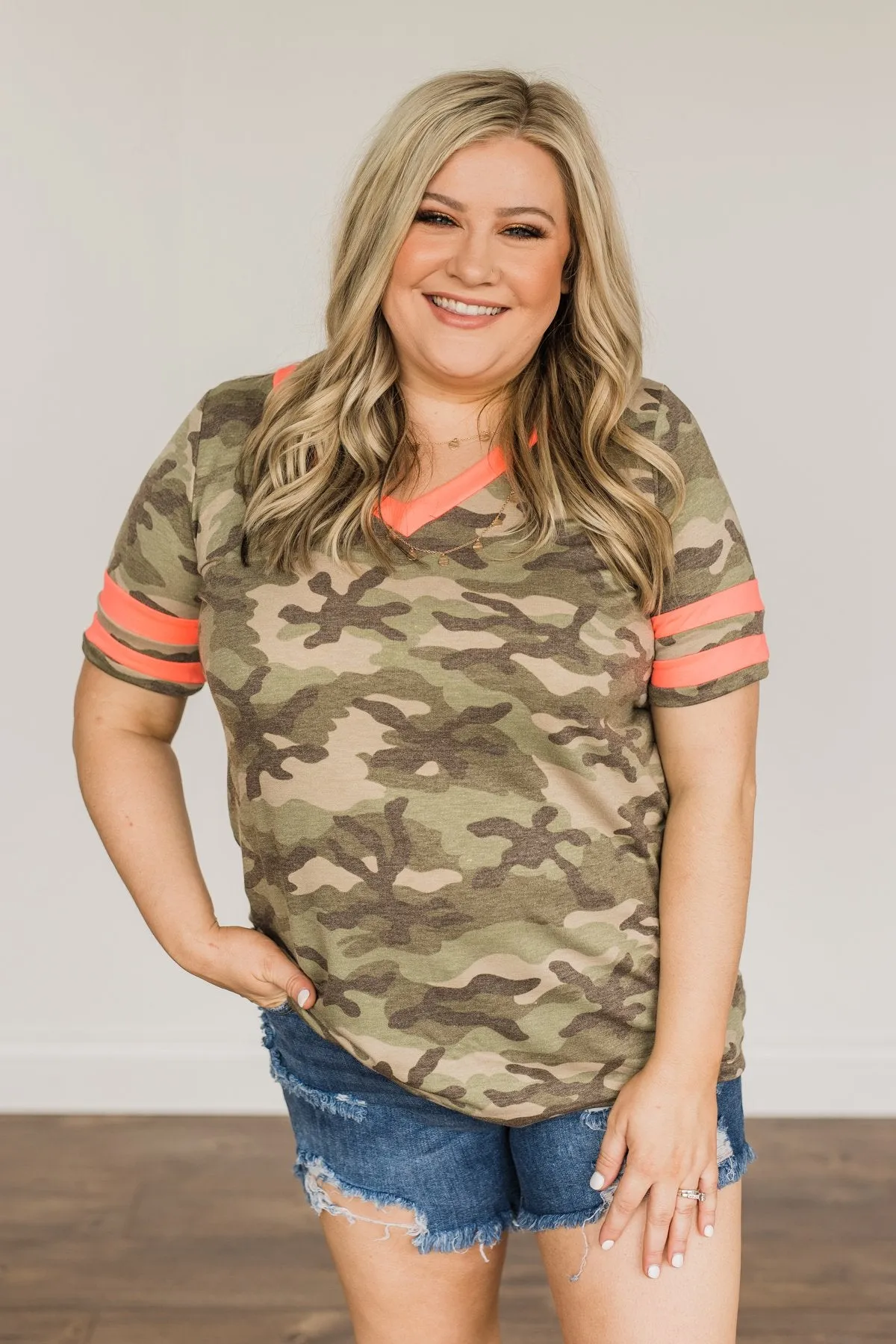 Captivating Sights Varsity Stripe Top- Camo