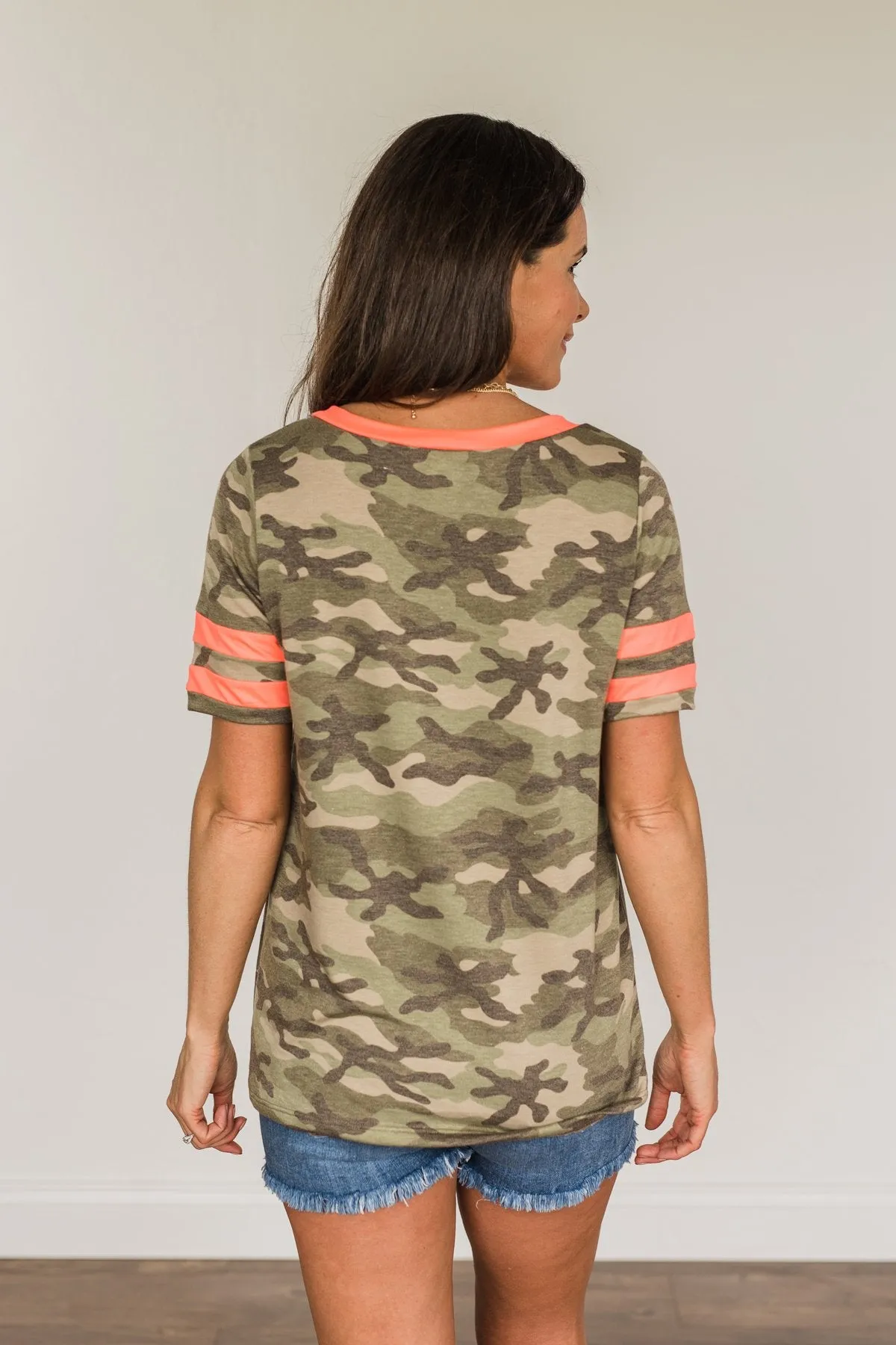 Captivating Sights Varsity Stripe Top- Camo