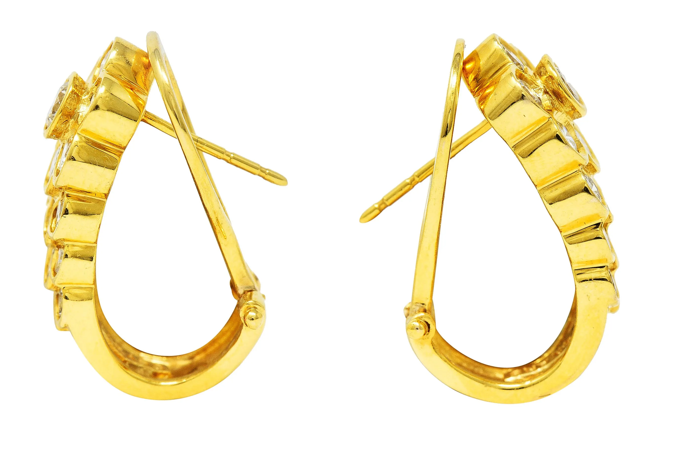 Contemporary 1.64 CTW Diamond 14 Karat Yellow Gold J Hoop Earrings