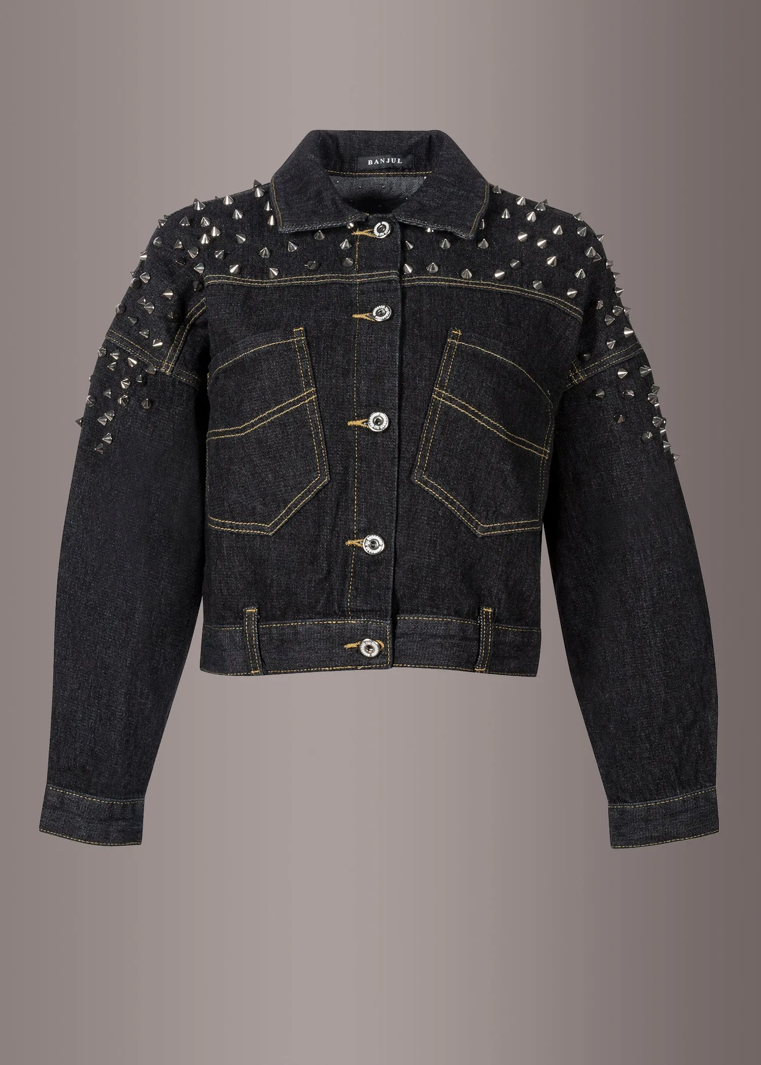 Cropped Black Denim Jacket with Studs