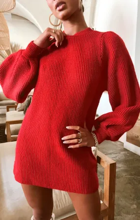 Dixon Sweater Dress ~ Red Knit