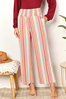 Double Take Striped Smocked Waist Pants with Pockets