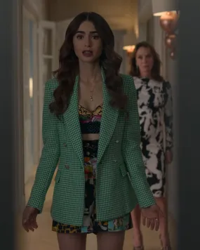 Emily In Paris S02 Emily Cooper Green Check Coat | Ujackets