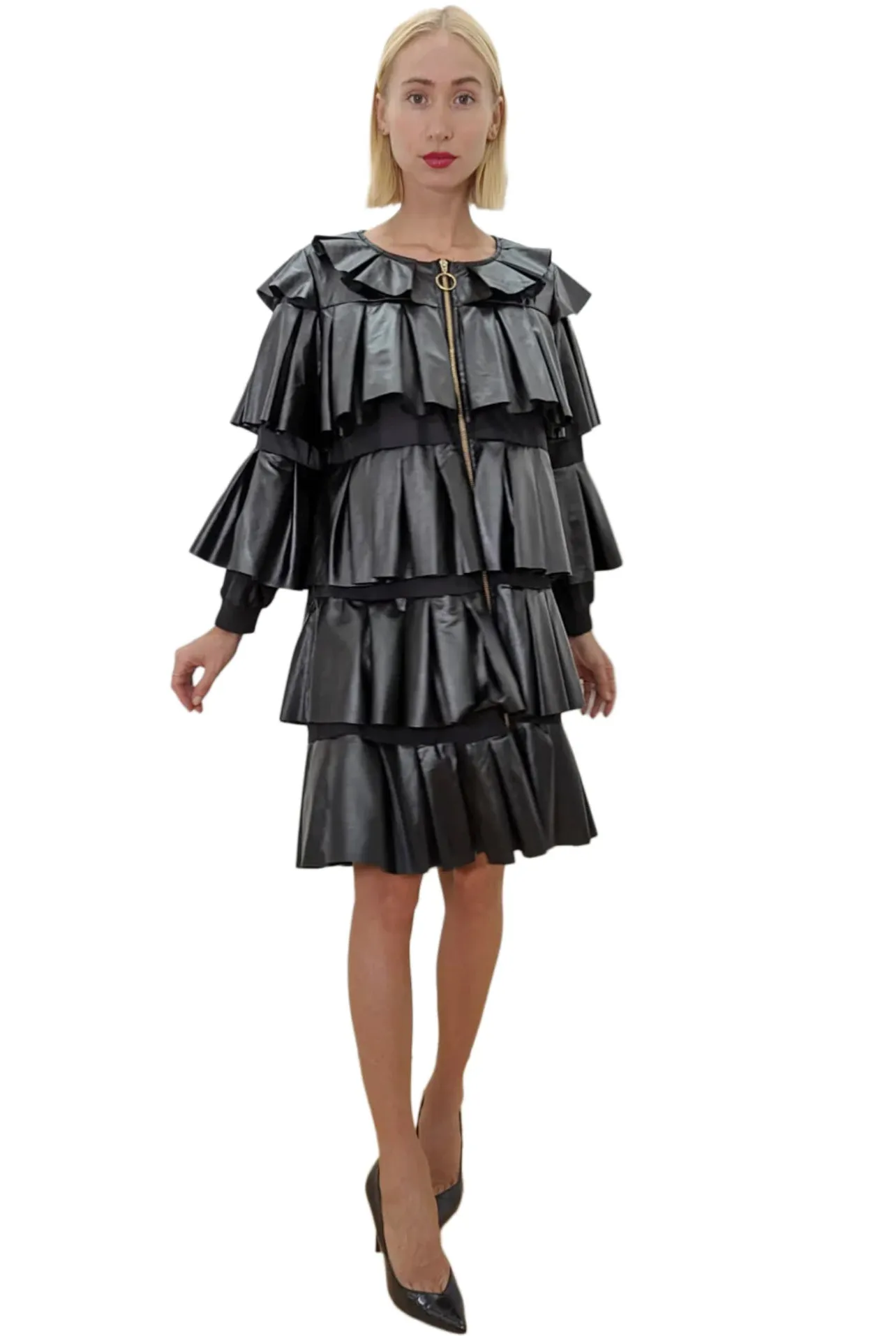 Faux Leather Tiered Dress