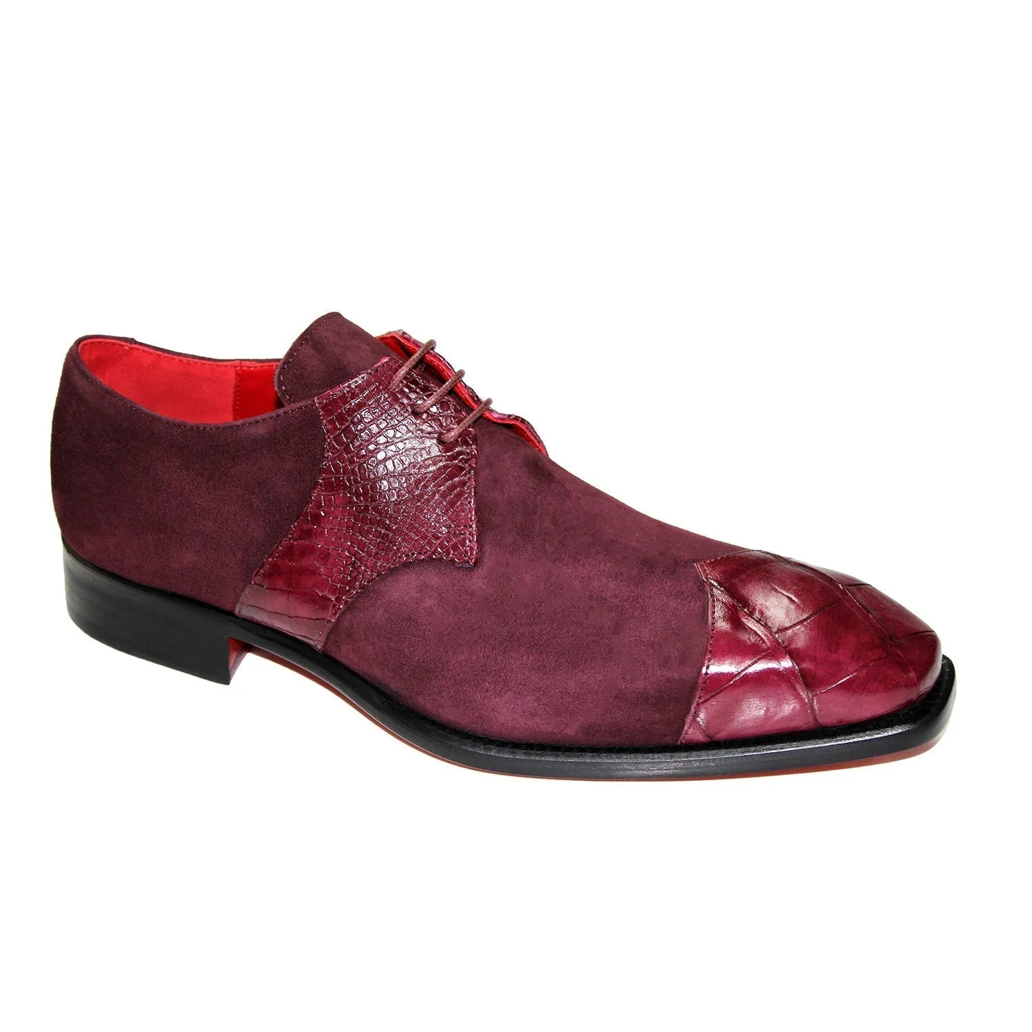 Fennix Landon Men's Shoes Burgundy Alligator/Suede Leather Exotic Oxfords (FX1127)