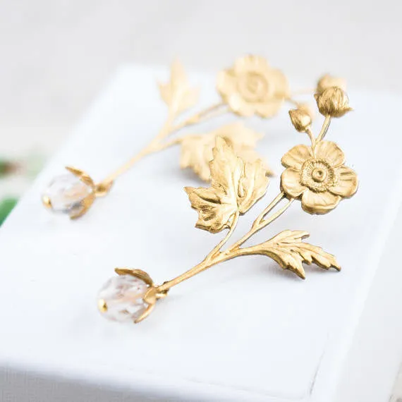 Flower and Crystal Stud Earrings