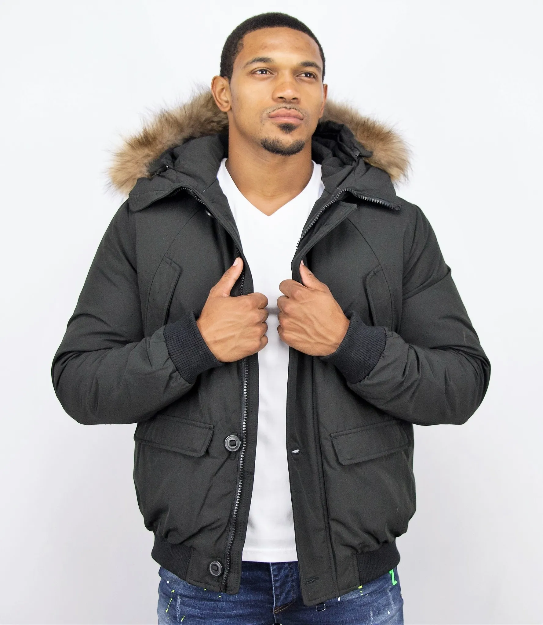 Fur Collar Coat | Men Winter Coat Short | Chilliwack Bomber |