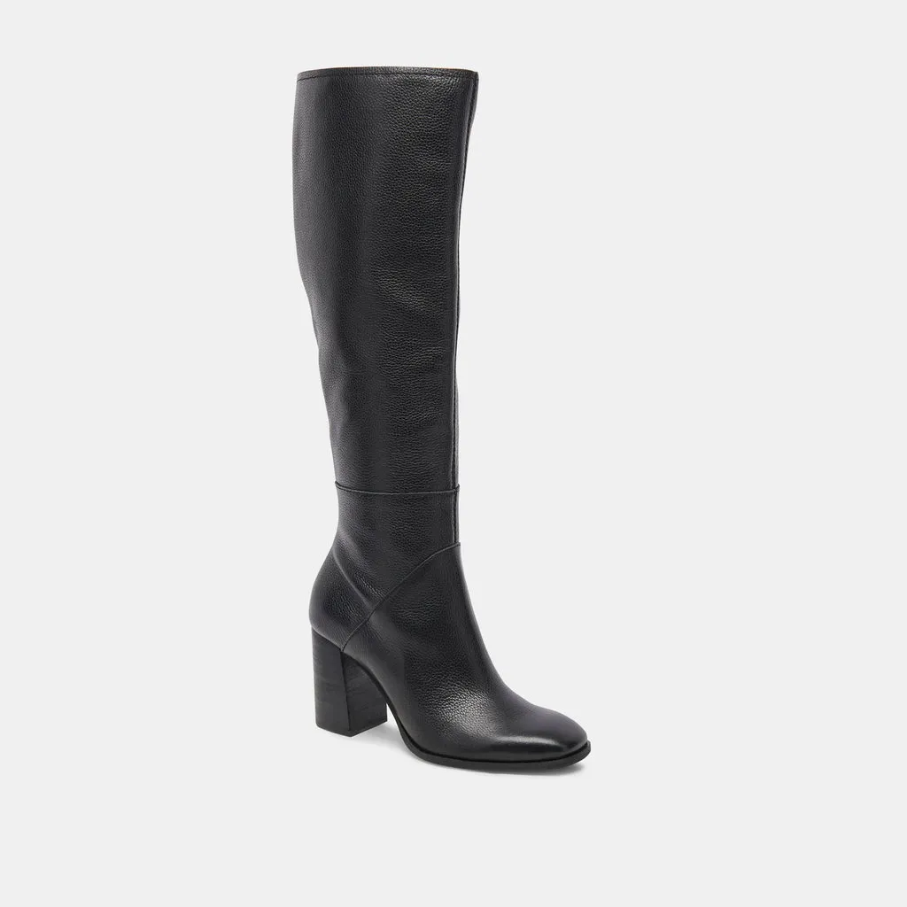 FYNN Wide Calf Boots Onyx Leather | Women's Onyx Knee-High Boots– Dolce Vita 6943099060290