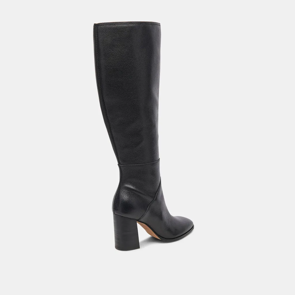 FYNN Wide Calf Boots Onyx Leather | Women's Onyx Knee-High Boots– Dolce Vita 6943099060290