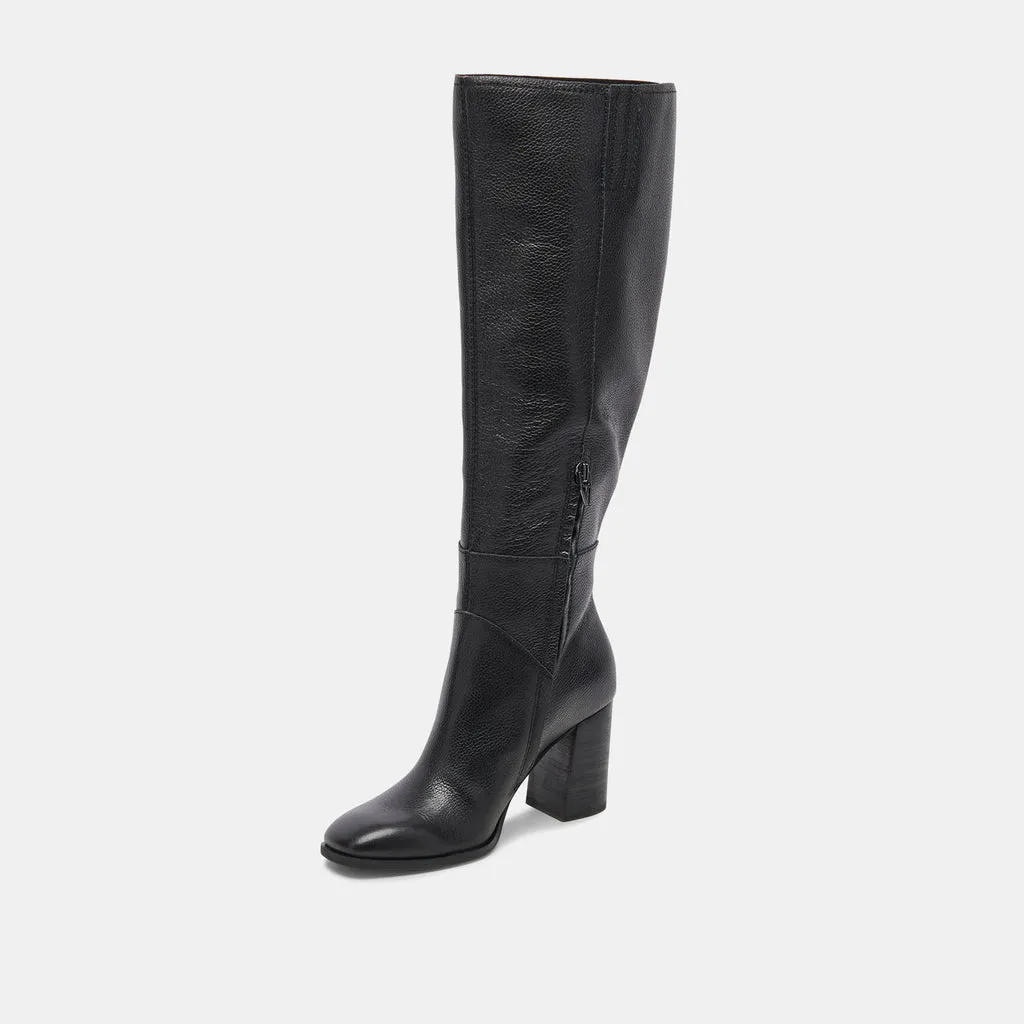 FYNN Wide Calf Boots Onyx Leather | Women's Onyx Knee-High Boots– Dolce Vita 6943099060290