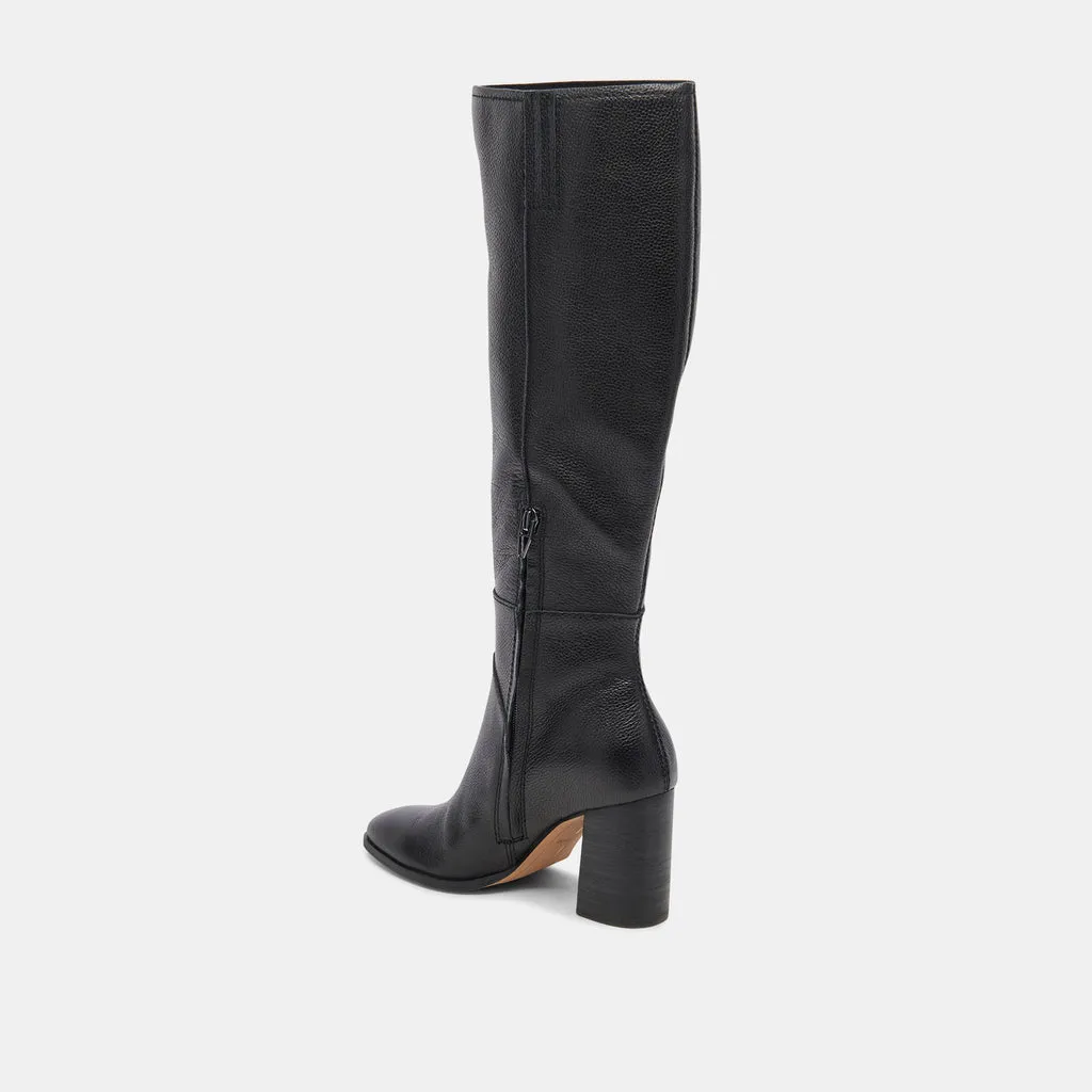 FYNN Wide Calf Boots Onyx Leather | Women's Onyx Knee-High Boots– Dolce Vita 6943099060290