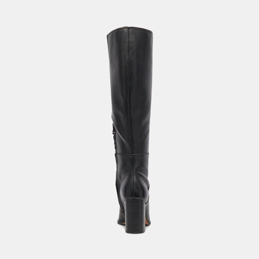 FYNN Wide Calf Boots Onyx Leather | Women's Onyx Knee-High Boots– Dolce Vita 6943099060290