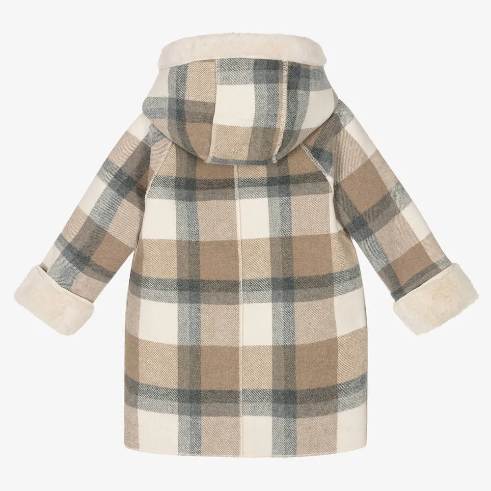 Girls Beige Check Coat