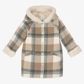 Girls Beige Check Coat