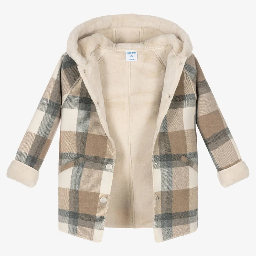 Girls Beige Check Coat