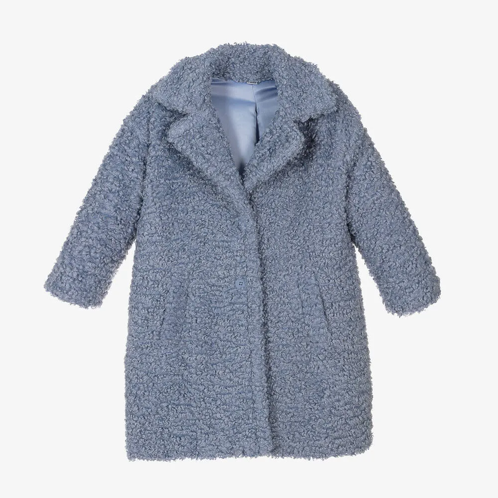 Girls Blue Bouclé Coat