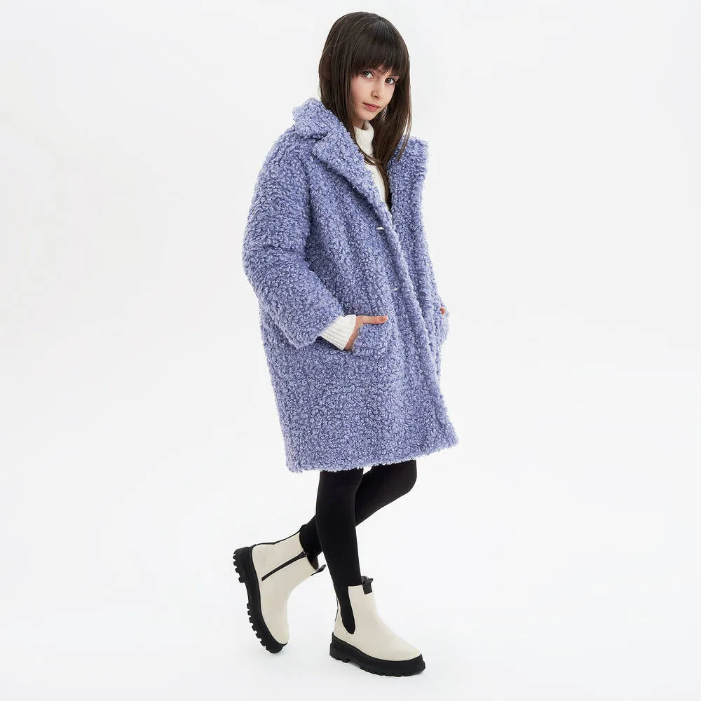 Girls Blue Bouclé Coat