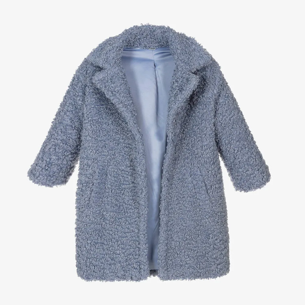 Girls Blue Bouclé Coat