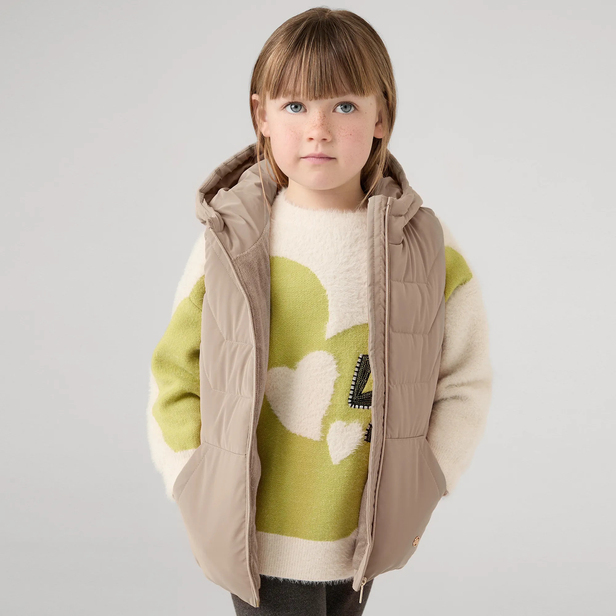 Girls Brown Puffer Gilet