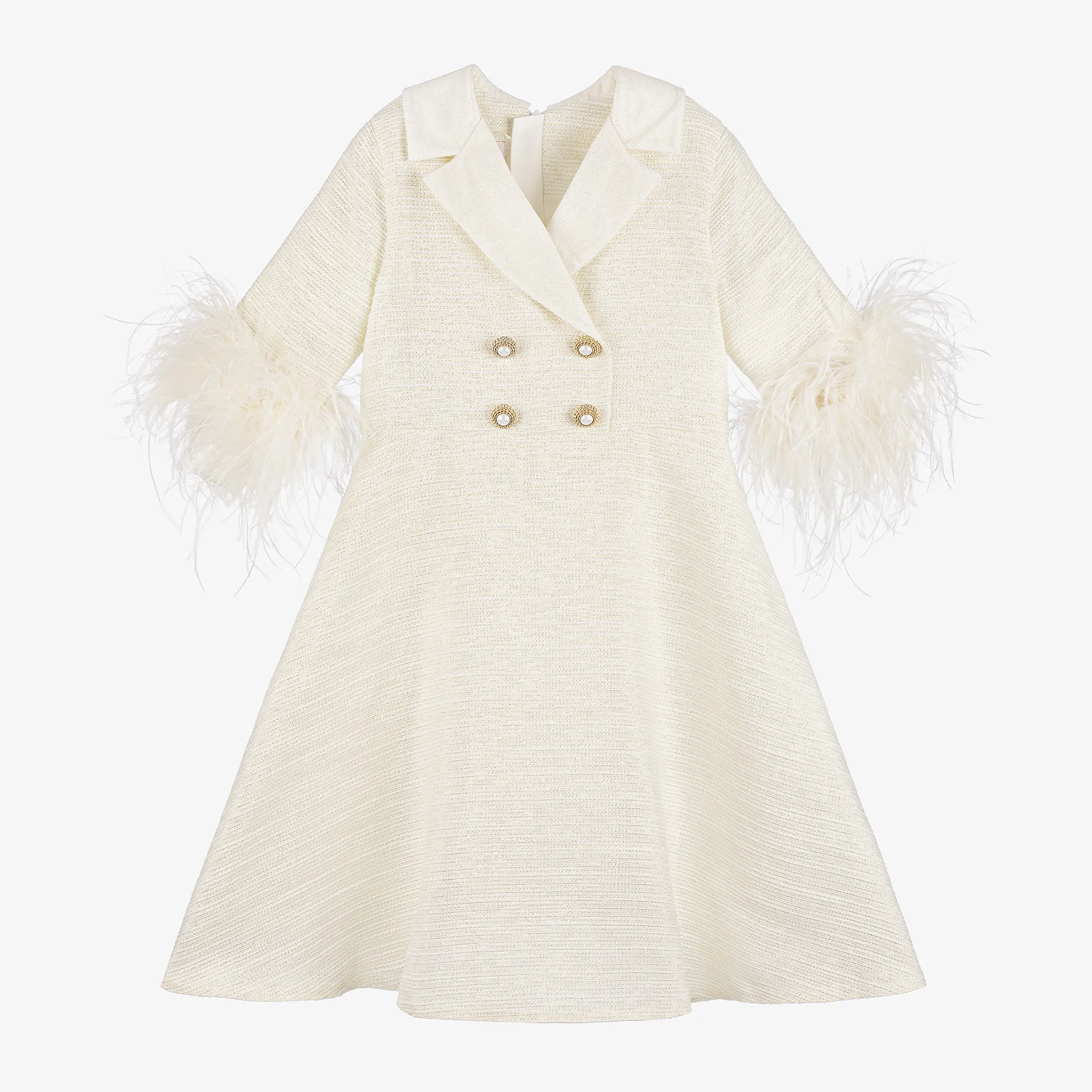 Girls Ivory Feather Coat Dress