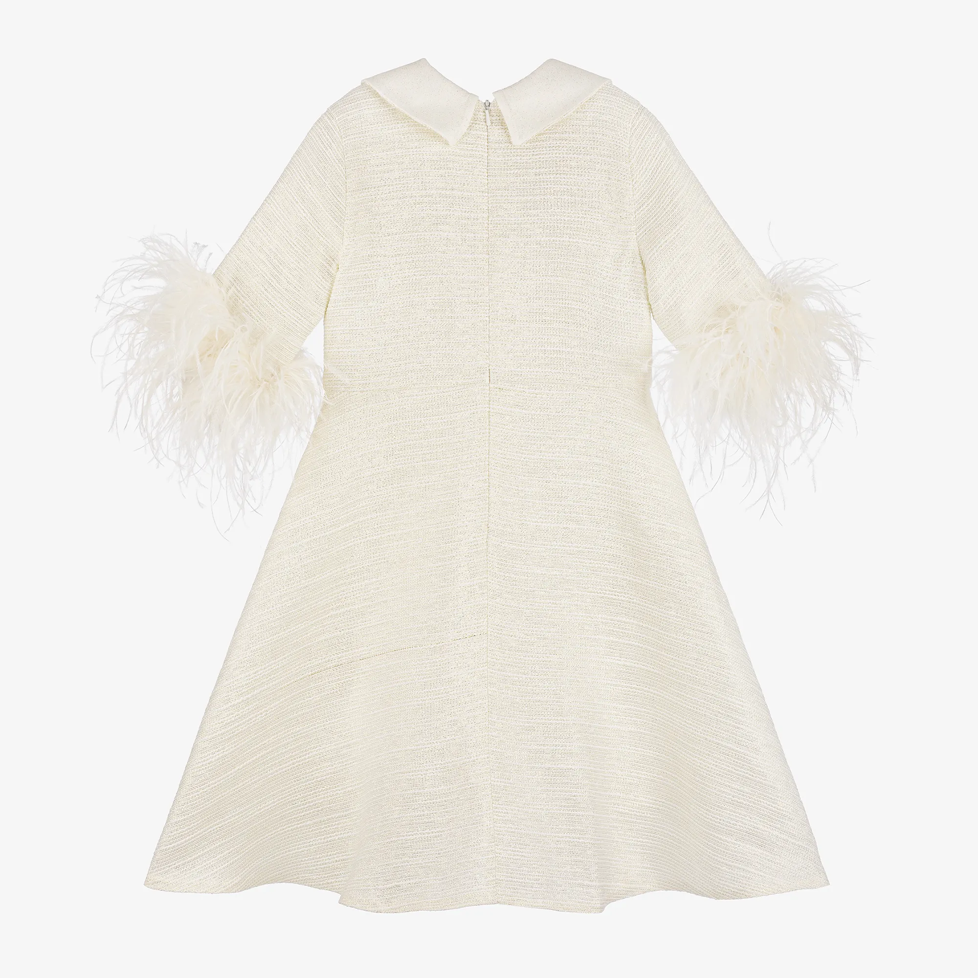 Girls Ivory Feather Coat Dress